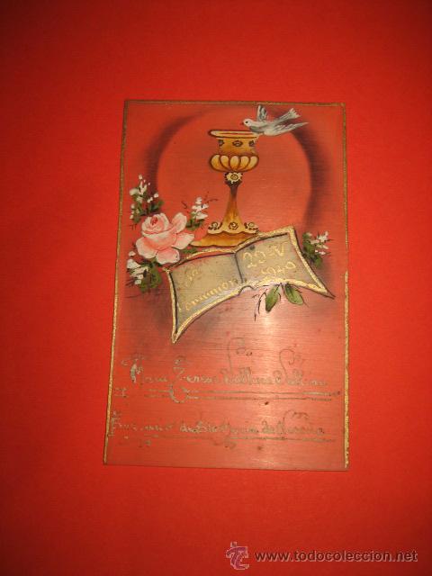Cartes Postales: ANTIGUA ESTAMPA PRIMERA COMUNION IGLESIA SANTA MARIA DE NORE&Ntilde;A 1949 PINTADA A MANO