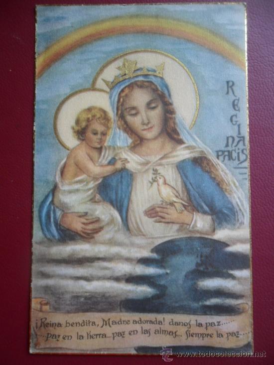 Cartoline: ESTAMPA DE LA VIRGEN CON NI&Ntilde;O ESCRITA Y FECHADA1953