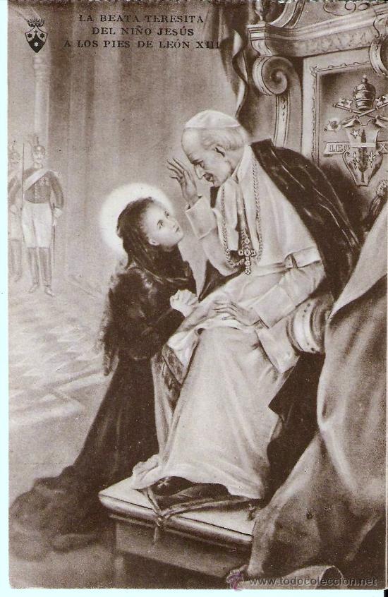 Postales: POSTAL, LA BEATA TERESITA DEL NI&Ntilde;O JES&Uacute;S A LOS PIES DE LE&Oacute;N XIII