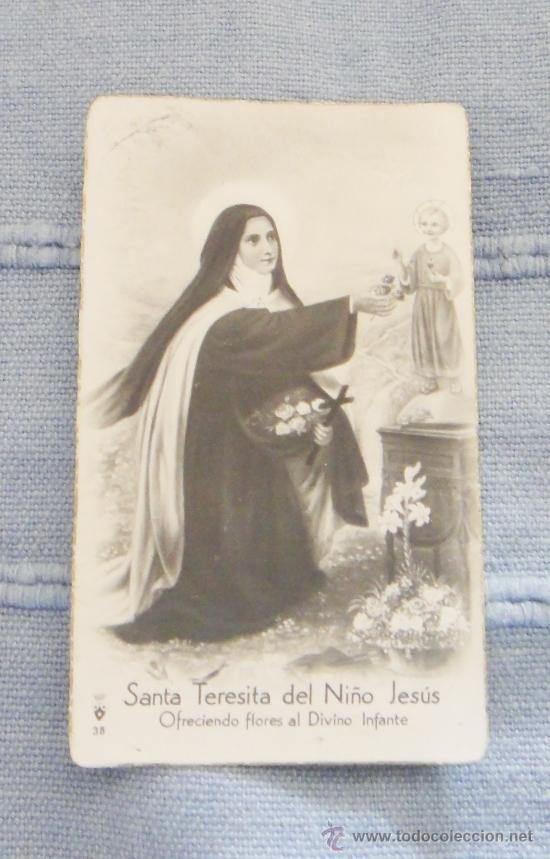 Postales: ESTAMPA SANTA TERESITA DEL NI&Ntilde;O JESUS OFRECIENDO FLORES AL DIVINO INFANTE