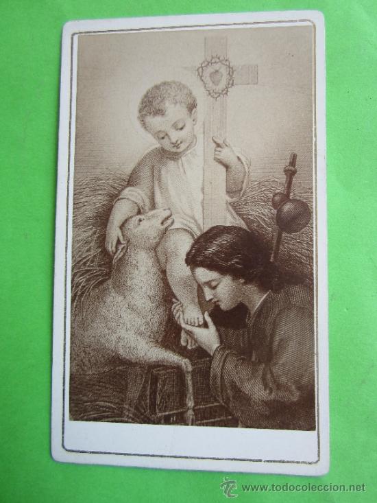 Postales: muy antigua estampa de carton grueso cordero divino con ni&ntilde;o jesus
