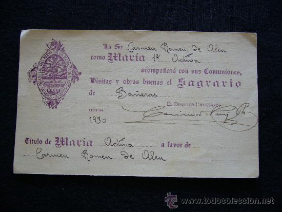 Postais: Postal. T&iacute;tulo de Maria Octavia. Ba&ntilde;eras. A&ntilde;o 1930.