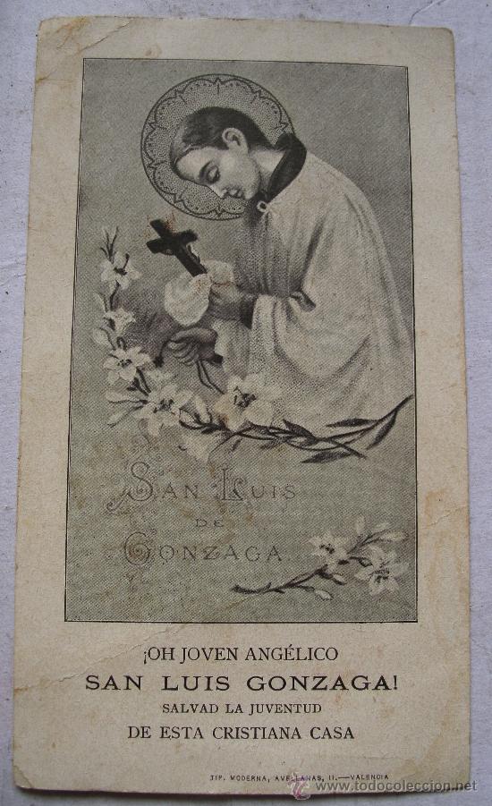 Postais: estampa san luis gonzaga, mitad XX aprox, doblado en centro (8,5x15cm aprox)