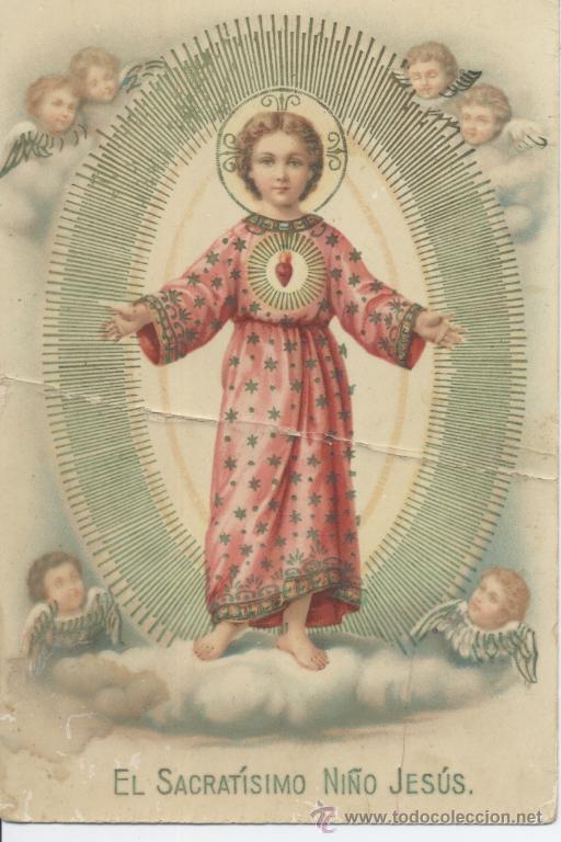Postales: El Sacrat&iacute;simo Ni&ntilde;o Jes&uacute;s. A. & M.B. N&ordm; 802. Orla en relieve. Sin circular.