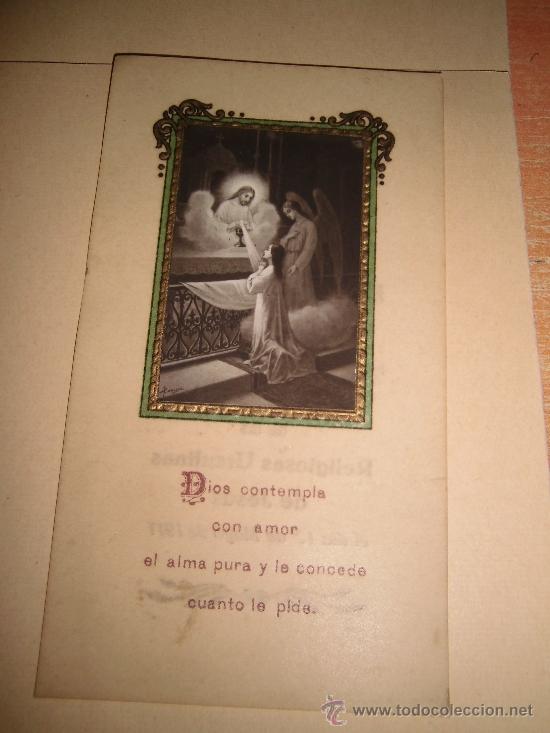 Cartoline: RECORDATORIO DE COMUNION 1917. DIOS CONTEMPLA CON AMOR EL ALMA PURA Y LE CONCEDE CUANTO LE PIDE