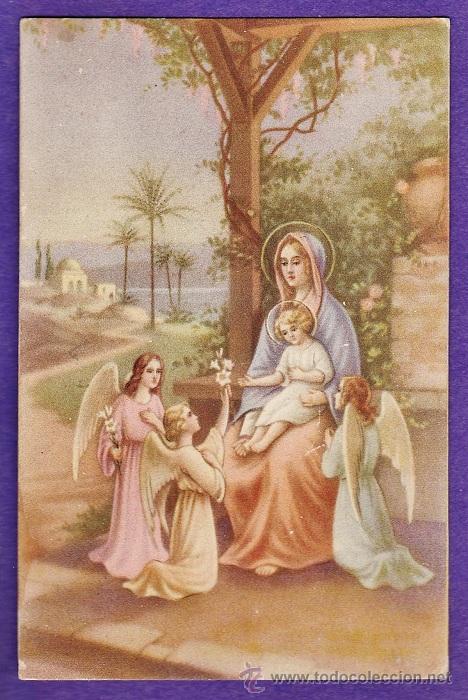 Postais: postal - maria, el ni&ntilde;o jesus y los angeles - ed. nb - circulada - escrita a&ntilde;os 40