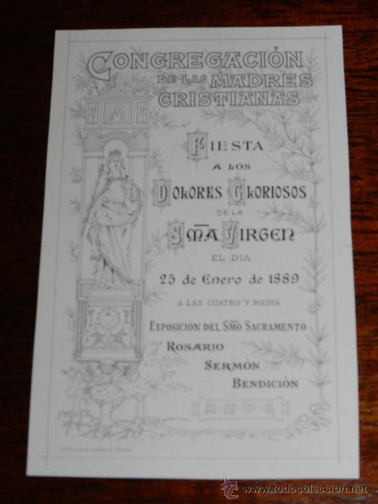 Postkarten: ANTIGUA LITOGRAFIA DE LA CONGREGACION DE LAS MADRES CRISTIANAS, FIESTA A LOS DOLORES GLORIOSOS DE LA
