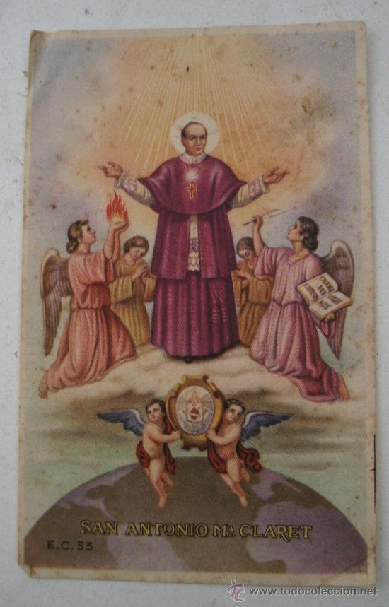 Cartoline: peque&ntilde;a estampa de san antonio m&ordf; claret (11x7cm aprox, a&ntilde;os 60 aprox)