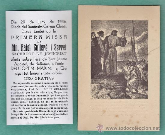 Cartoline: estampa / recordatorio - primera misa - mn. rafel Cullere i serret - belianes - a&ntilde;o 1946