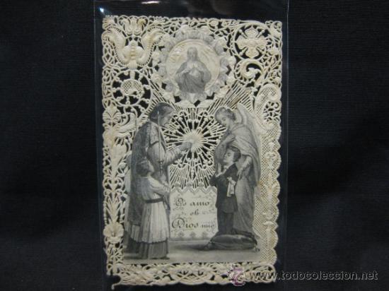 Postales: ESTAMPA RELIGIOSA CON CALADO S. XIX. PRIMERA COMUNION