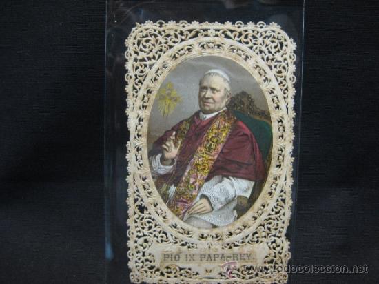 Cartoline: ANTIGUA ESTAMPA RELIGIOSA CON PUNTILLA PAPA PIO IX