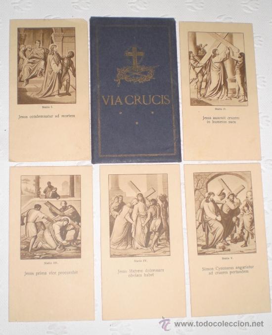 Postales: Bonito via crucis compuesto por 14 estaciones. Completo. Hecho en Alemania. Textos en Lat&iacute;n.