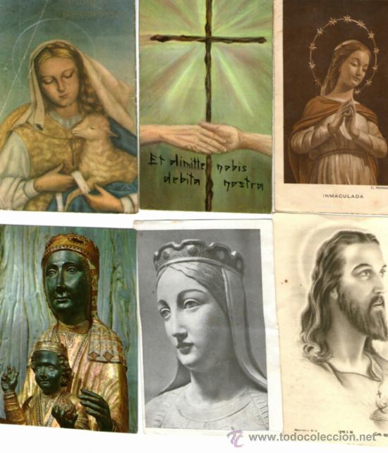 Postais: lote de seis, 6 estampas religiosas virgen y cristo