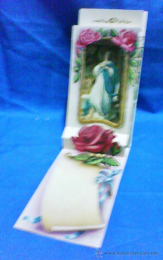 Postales: la virgen maria con rosas - troquelada con relieve - ed ancora - il. zsolt - circulada - a&ntilde;o 1963