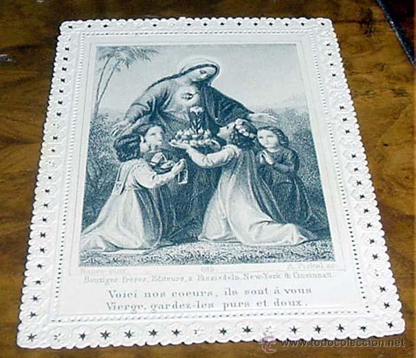 Cartoline: ANTIGUA ESTAMPA DEL SIGLO XIX CON GRABADO SOBRE PAPEL DE TELA VA ENRIQUCIDA DE FINOS DECORADO CON CA