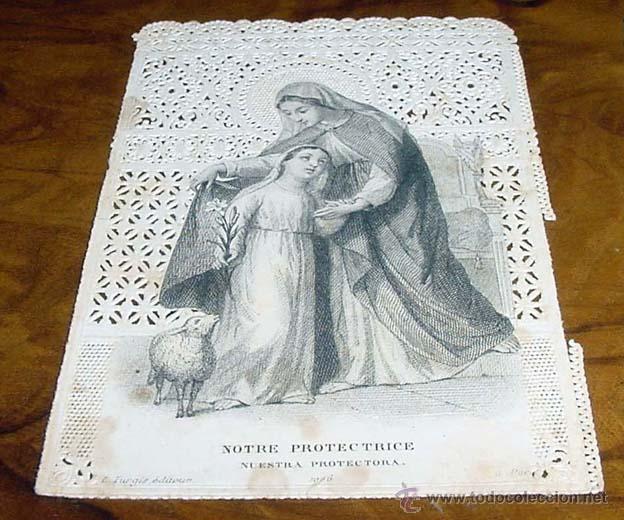 Cartoline: ANTIGUA ESTAMPA DEL SIGLO XIX CON GRABADO SOBRE PAPEL DE TELA VA ENRIQUCIDA DE FINOS DECORADO CON CA