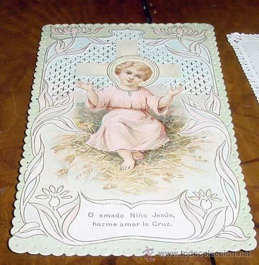 Cartoline: ANTIGUA ESTAMPA DEL SIGLO XIX CON GRABADO SOBRE PAPEL DE TELA VA ENRIQUCIDA DE FINOS DECORADO CON CA