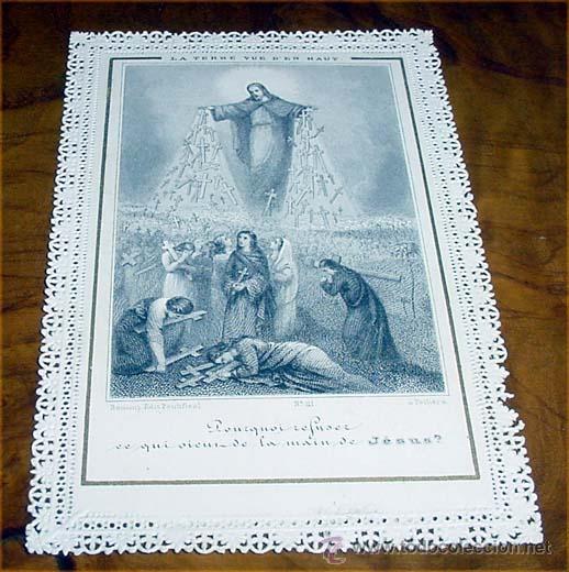 Cartes Postales: ANTIGUA ESTAMPA DEL SIGLO XIX CON GRABADO SOBRE PAPEL DE TELA VA ENRIQUCIDA DE FINOS DECORADO CON CA