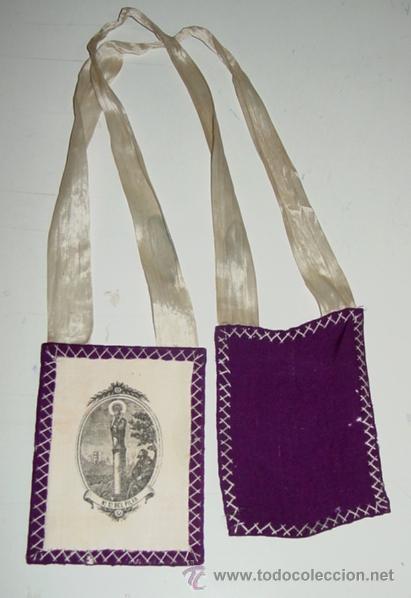 Cartoline: ANTIGUO ESCAPULARIO NUESTRA SE&Ntilde;ORA DEL PILAR - GRABADO IMPRESO EN SEDA,SIGLO XIX. MIDE CADA PIEZA 12