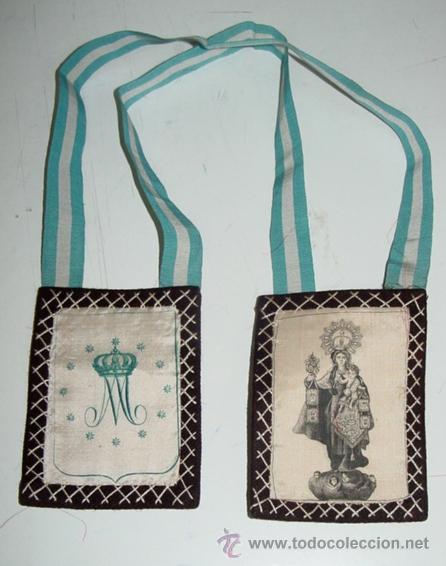 Cartes Postales: ANTIGUO ESCAPULARIO NUESTRA SE&Ntilde;ORA DEL PILAR - GRABADO IMPRESO EN SEDA,SIGLO XIX. MIDE CADA PIEZA 10