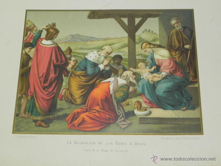 Postkarten: ANTIGUA LITOGRAFIA DE LA ADORACION DE LOS REYES A JESUS, COPIA DE UN DIBUJO DE OVERWECK, LITOGRAFIA
