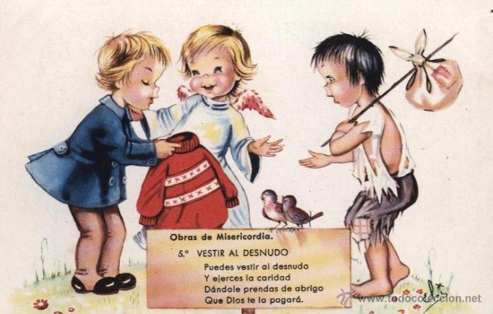 Postales: Postal: Obras de Misericordia 5 / dibujo de Else, Eloi, Elo&iacute;sa ? ( a&ntilde;os 60)