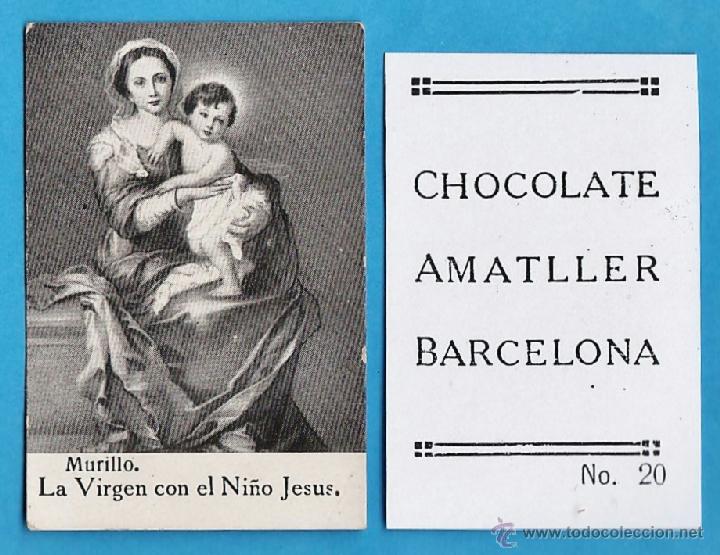 Postales: antigua estampa - mini - la virgen con el ni&ntilde;o jesus / murillo - n&ordm; 20 - chocolates amatller