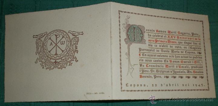 Postcards: R 6 Antigua Estampa Recordatorio del XXV aniversario Primera Misa del 22 abril 1945