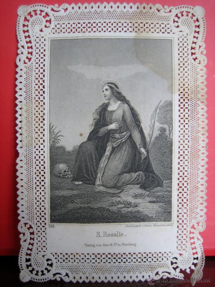 Postcards: ANTIGUA ESTAMPA RELIGIOSA GRABADO- NUREMBERG S XIX - SANTA ROSALIA