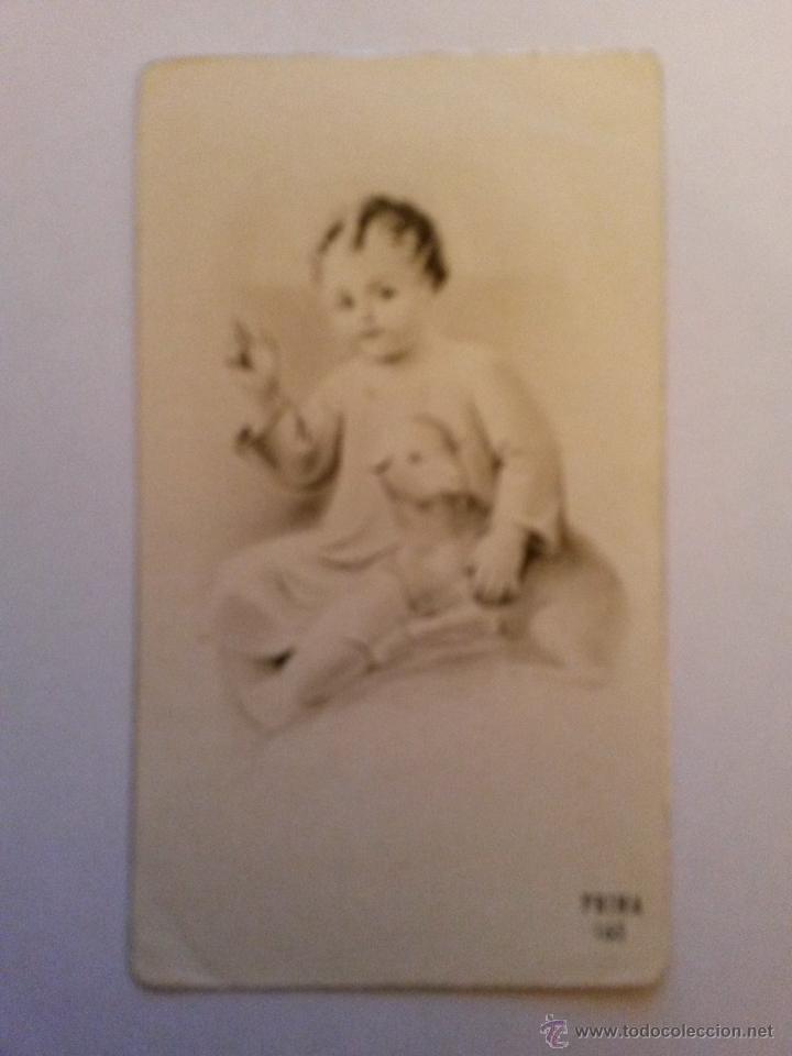 Postales: Estampa ni&ntilde;o jesus con cordero dedicada a una amiga por detras 1953