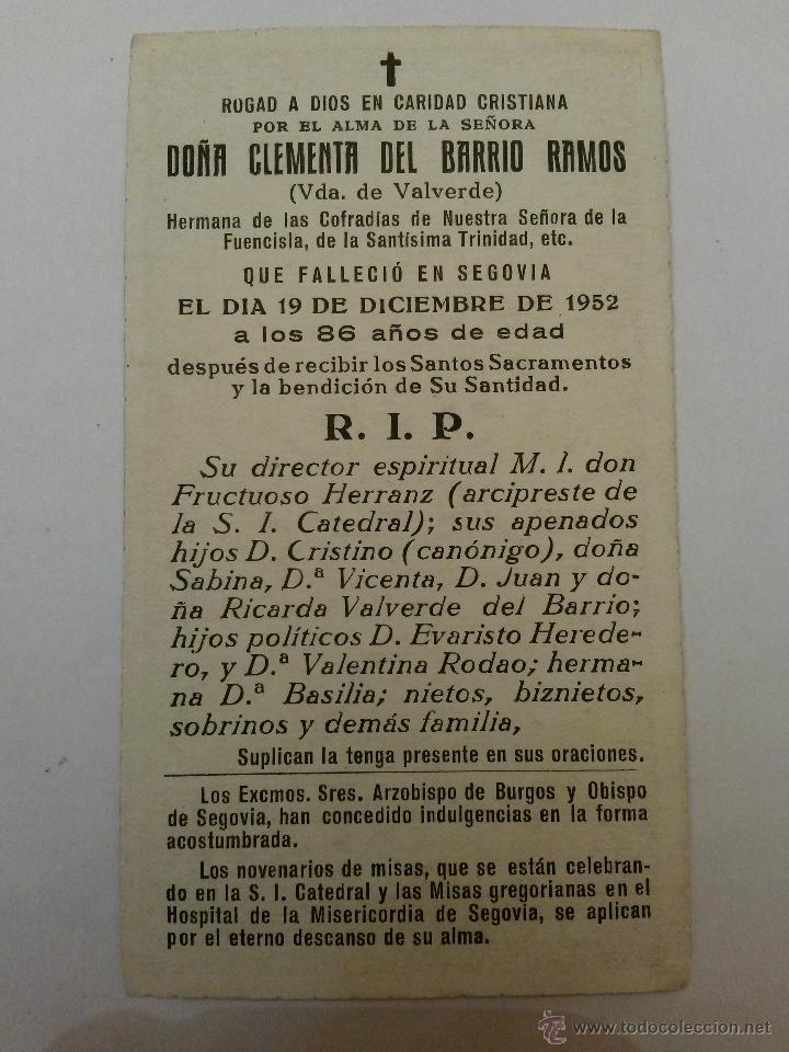 Postales: Recordatorio de defuncion 1952 segovia - Foto 2