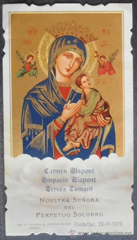 Postales: (1099)ESTAMPA 12X7 CM APROX,NUESTRA SE&Ntilde;ORA DEL PERPETUO SOCORRO,CASTELLAR,VALENCIA 1970