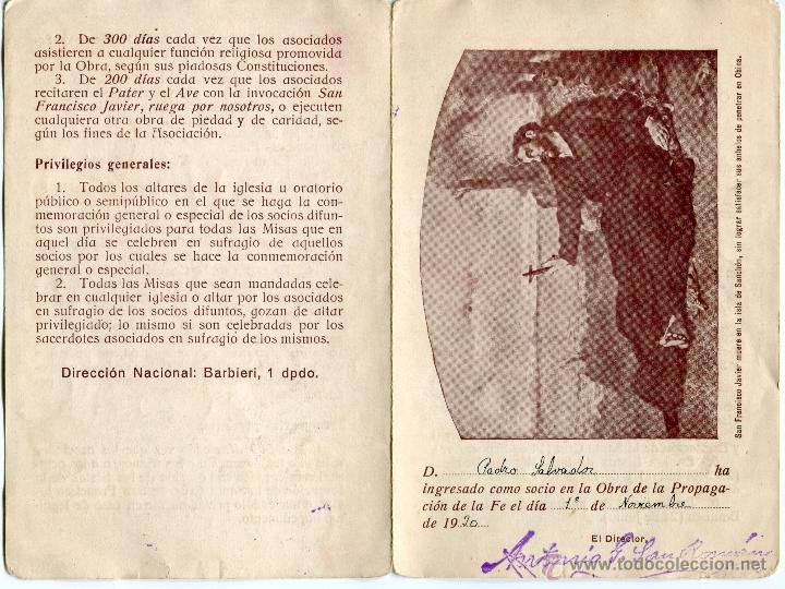 Postcards: Estampa doble nominativa al ingreso en obra de propagacion de la fe. 1930