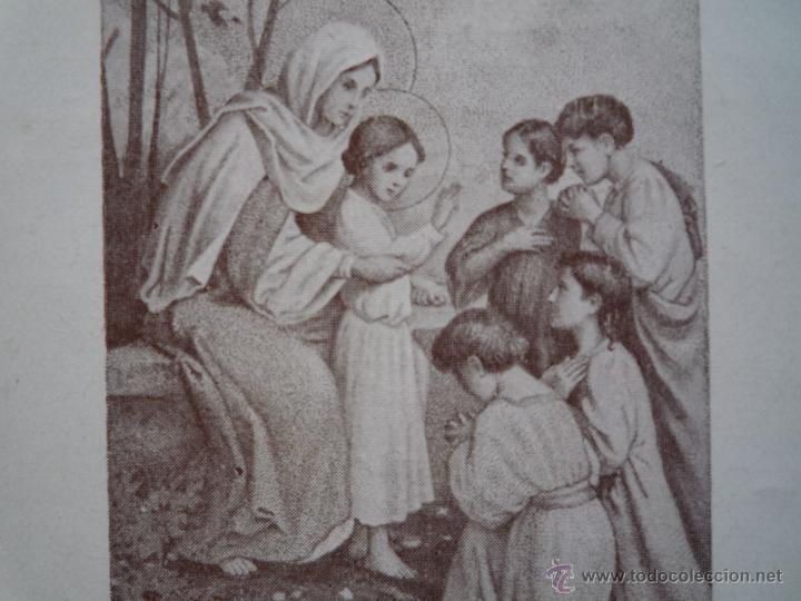 Postales: Antigua estampa Virgen Mar&iacute;a y Ni&ntilde;o Jes&uacute;s VIRGO CL&Egrave;MENS. Oraci&oacute;n Poema EL GIRASOL Verdaguer. Catal&agrave;.