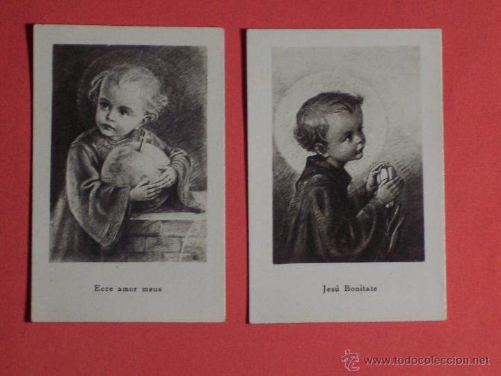 Postales: 2 PEQUE&Ntilde;AS ESTAMPAS DEL NI&Ntilde;O JES&Uacute;S (EN FRANCES) (3,9x6)