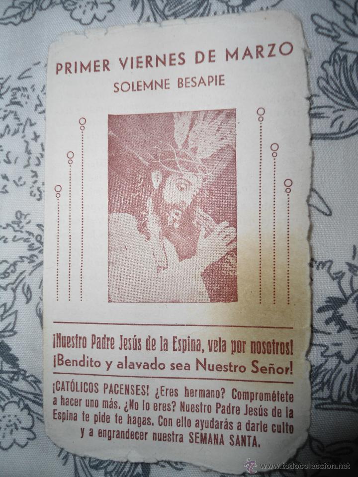 Postais: ANTIGUO RECORDATORIO RELIGIOSO - NUESTRO PADRE JESUS DE LA ESPINA - SEMANA SANTA BADAJOZ - 1960