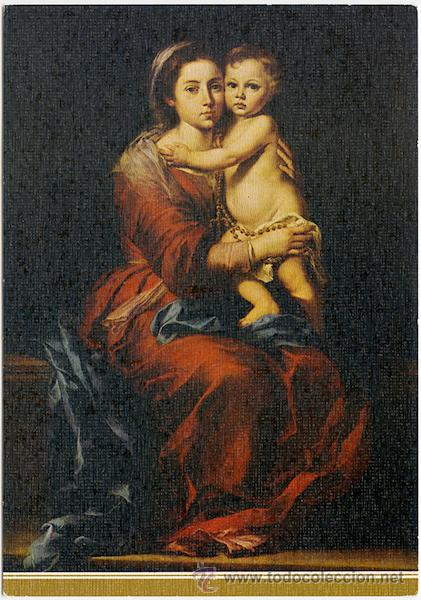 Postales: N&ordm; 74 La Virgen del Rosario Murillo 1618-1682 Museo del Prado 975. Escudo de Oro. Sin circular.