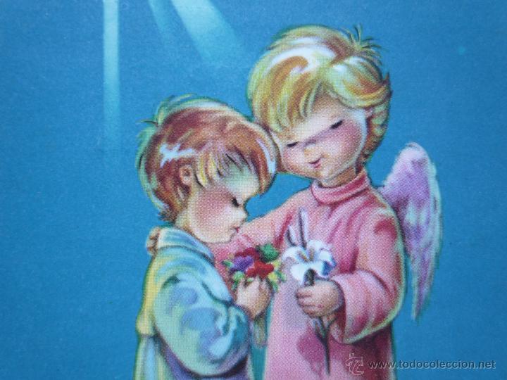 Postais: 1960 CyZ. Antiguo Recordatorio Comuni&oacute;n Estampa *Jazm&iacute;n Ni&ntilde;o &Aacute;ngel* Castellfollit. Ilustra I. VERNET