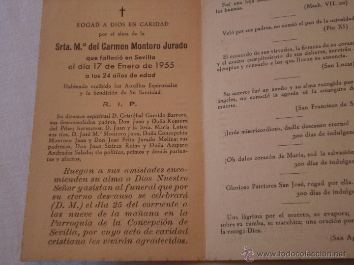Postales: RECORDATORIO FUNERAL M&ordf; CARMEN MONTORO JURADO.SEVILLA.,1955