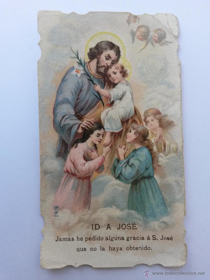 Postales: Estampa antigua ,san jose y el ni&ntilde;o jesus, detras habla de las victimas de las modas,interesante