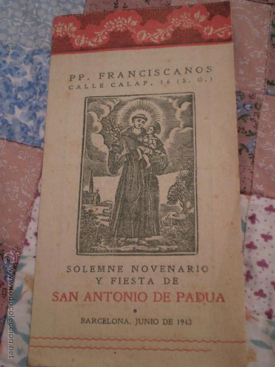Postales: SOLEMNE NOVENARIO Y FIESTA SAN ANTONIO DE PADUA.PP.FRANCISCANOS.BARCELONA.1943