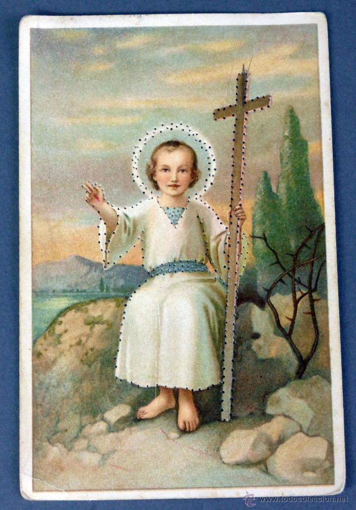 Postales: Postal Estampa Ni&ntilde;o Jes&uacute;s con cruz Made in Germany PP S XX