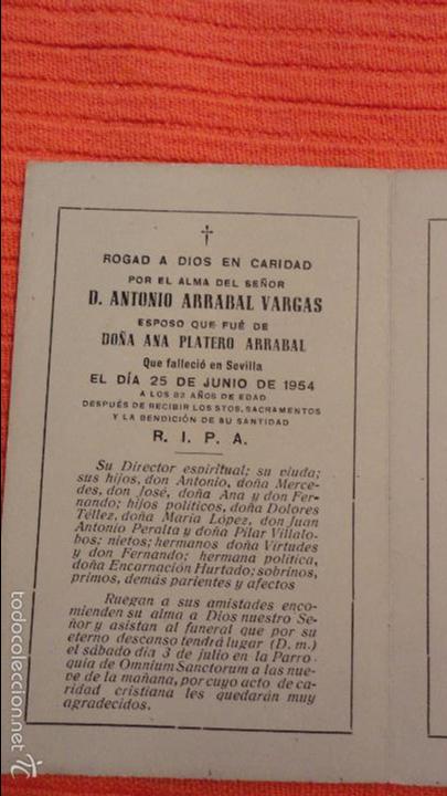 Postales: RECUERDO FUNERAL ANTONIO ARRABAL VARGAS.SEVILLA.1954