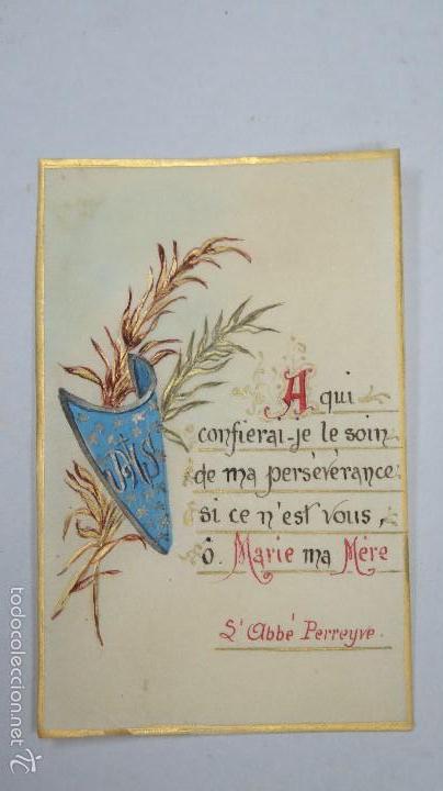 Postais: ANTIGUA Y BONITA ESTAMPA CON TEXTO DE SAN ABB&Eacute; PERREYVE. PINTADA Y DORADA A MANO