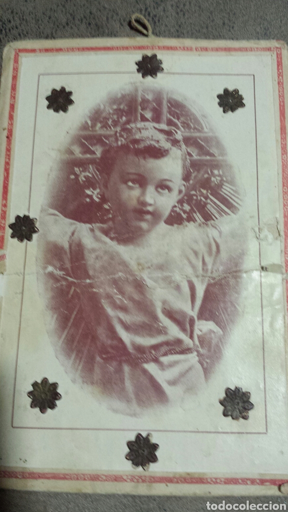 Postales: Antigua estampa para colgar Ni&ntilde;o Jes&uacute;s artesana a&ntilde;os 20