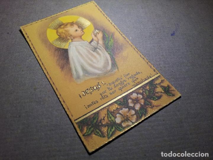Cartes Postales: antigua estampa recordatorio con dorados, 12 x 7 aprox.... a&ntilde;os 40 ..reverso escrito 1949