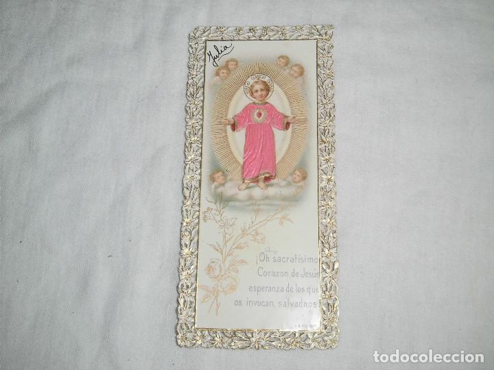 Cartoline: SAGRADO CORAZON DE JESUS RECORDATORIO,EL VESTIDO PARECE TELA,PINTADA A MANO