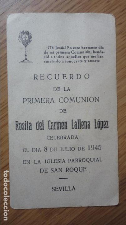 Postales: RECUERDO PRIMERA COMUNION.ROSA DEL CARMEN LALLENA LOPEZ.SEVILLA.1945