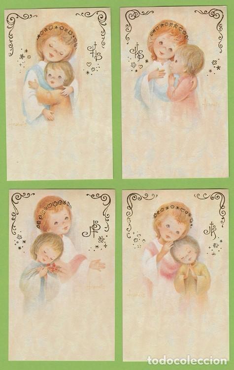 Postales: ESTAMPA RECORDATORIO PRIMERA COMUNION - LOTE DE 4 MODELOS - 5489/53 - PAPEL DIAMANTE Y ORO