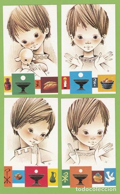 Postales: ESTAMPA RECORDATORIO PRIMERA COMUNION - LOTE DE 4 MODELOS - 2171/2 - DIBJ JP -PAPEL TELA  EUROCROMO